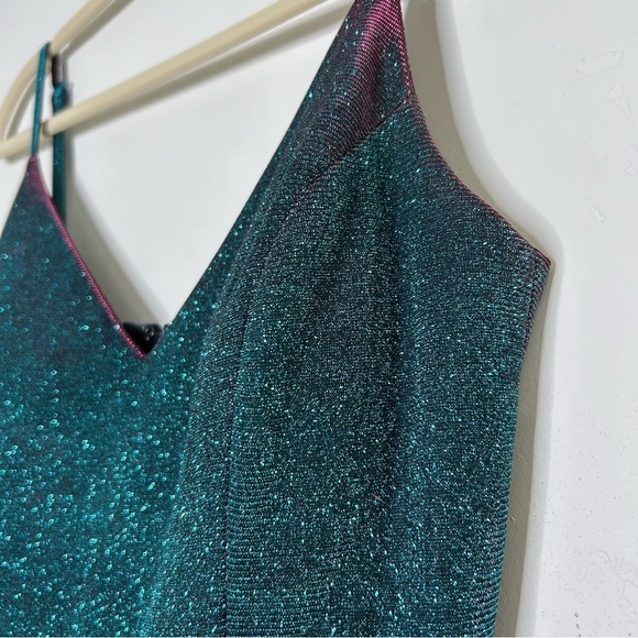 Morgan and Co Teal and Pink Evening Gown Cage Back Shimmer Maxi Dress SZ XS - Picture 11 of 16